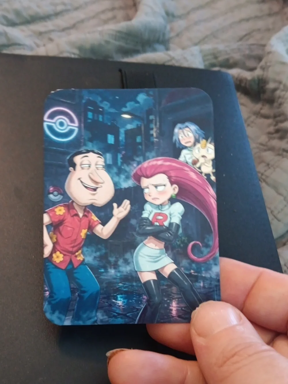 Pokemon Team Rocket Trading Card Art - Pink Hair, Blue, Black